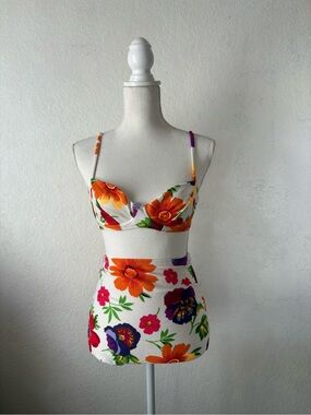 American Apparel Floral Print Two-Piece Set in White, Purple & Orange